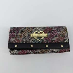 Juicy Couture Logo Print Flap Wallet Clutch Gold Accents Studded All Over Print